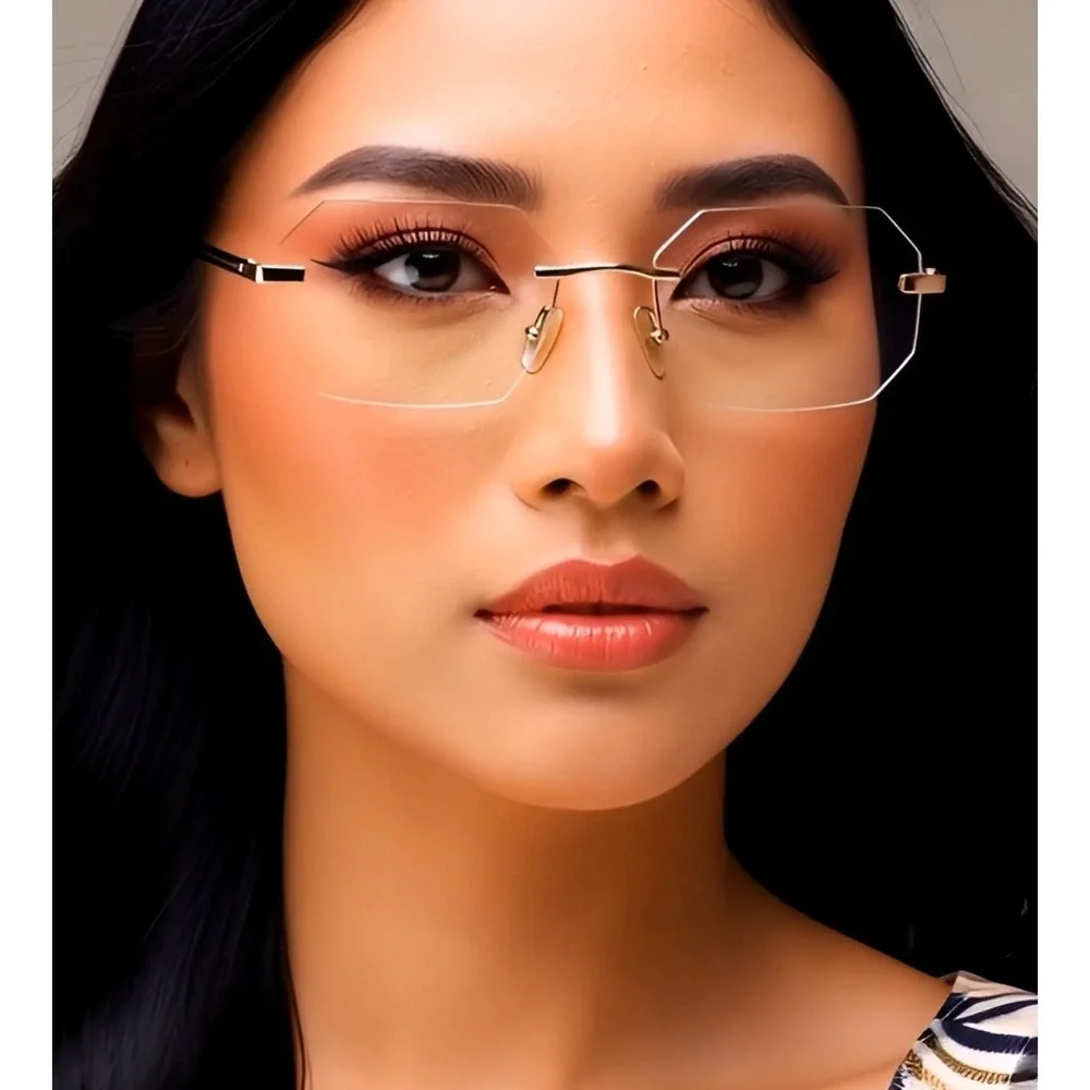 Eyeglasses Cutout‎ Clear Lens Glasses Gold Frame Women Fashion Accessory Gafas